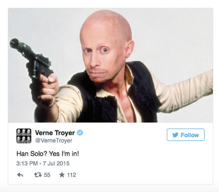 STJERNEKRIG. Der er flere bud på, hvem der skal spille Han Solo. En af de få, der offentligt (men mest for sjov) har kastet sig ind i kampen er Verne Troyer, også kendt som 'Mini-me'. 