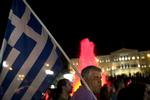 Krise. Demonstranter foran parlamentet i Athen i dag. 