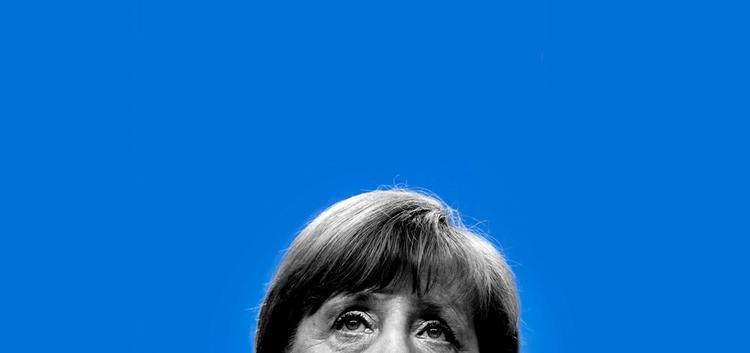 Presset. Tysklands kansler, Angela Merkel, er med til at presse Grækenland i disse dage.Illustration: Tomas Østergren. 