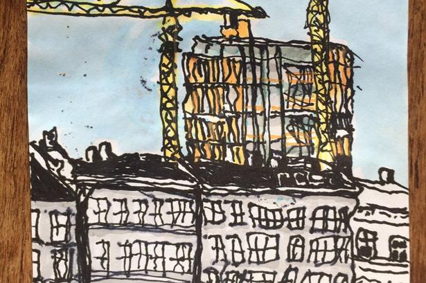 Nr. 3: Ditte Holst Nielsen med denne tegning, som hun kalder 'København med venstre hånd': 