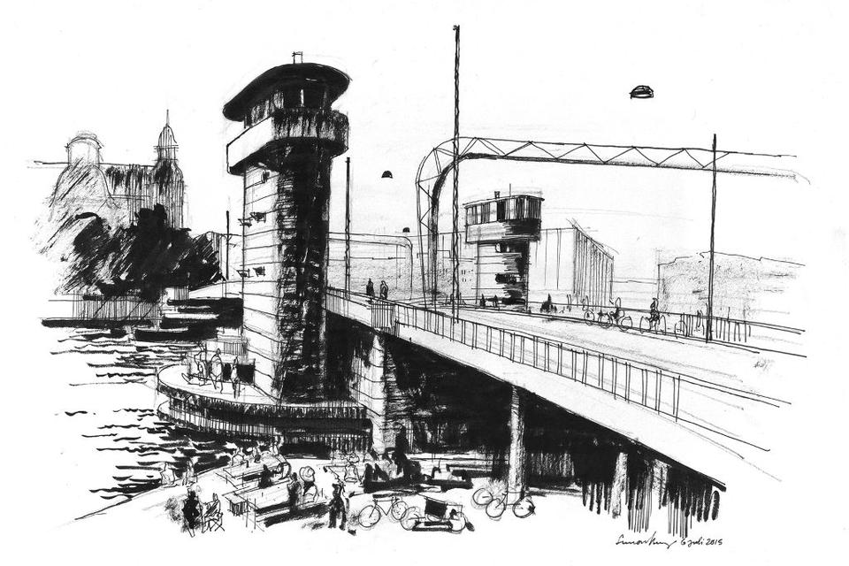 Den sidste tegning kommer fra Simon Bang, der har tegnet Knippelsbro i København. 