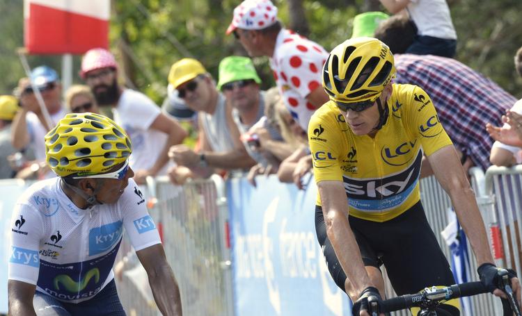 Konkurrenter. Nairo Quintana og Christopher Froome kæmpede på gårsdagens etape og ligner efterhånden de to eneste, der kan vinde årets Tour de France. 