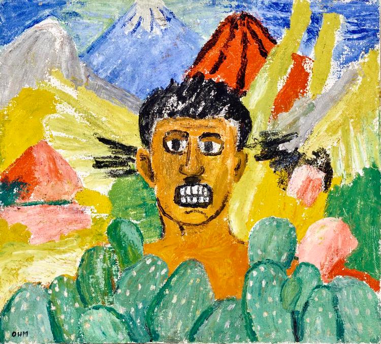 Fællesskab. I det meget seværdige rum med værker fra Mexico hænger bl.a. billedet 'Den rasende maler (Orozco)' fra 1950, hvor Holm-Møller hylder sin mexicanske kollega José Clemente Orozco. 