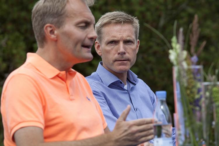 Budskaber. Peter Skaarup og Kristian Thulesen Dahl førte ordet, da DF-toppen mødte pressen på partiets sommergruppemøde i Skagen. 