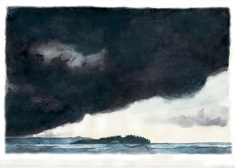 Utøya. Tegning: Roald Als 