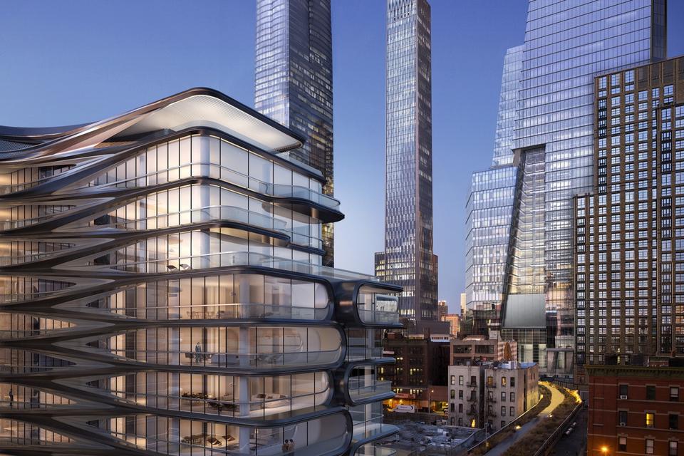 HER ses Hudson Yards og 520 West 28th street fra High Line-parken. 