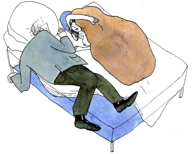 Dagbog. Med kombineret streg og akvarel beskriver Signe Parkins sin hverdag i dagbogsform. Teksten til denne illustration er: »En søndag som i gamle dage«. Illustration fra 'Signe Parkins &amp; Drawings'. 