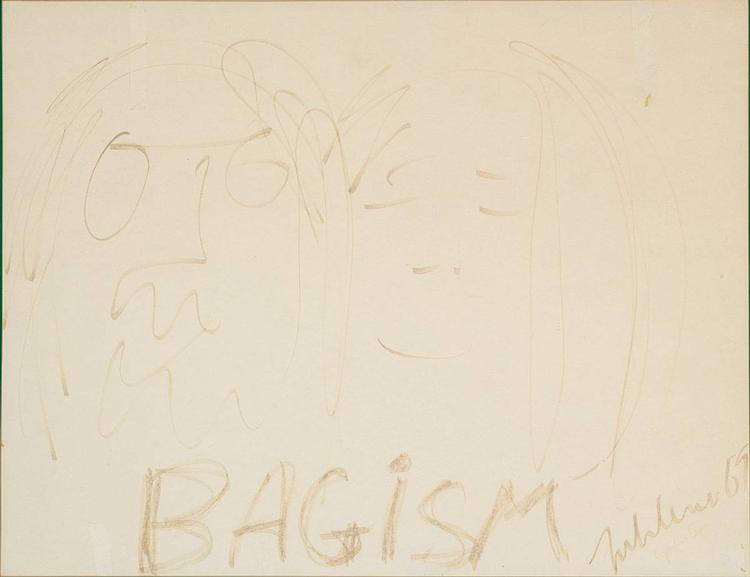 Værket. Bruun Rasmussen Kunstauktioner skriver om tegningen, der skal på auktion 22. september: »John Lennon, Yoko Ono: 'Bagism'. Sign. John Lennon 69; Yoko Ono. Tusch på papir. Lysmål 55 x 70.« Bladstørrelse 56 x 71. Vurdering: 150.000 kr. 