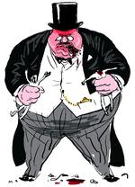 Kapitalisme. »Når jeg mærker dit nærvær, som da økonomiminister Margrethe Vestager bad danskerne svinge dankortet, giver det selvfølgelig et gib i mig. Skal jeg det?«, spørger Joachim Nielsen. Tegning: Mette Dreyer 