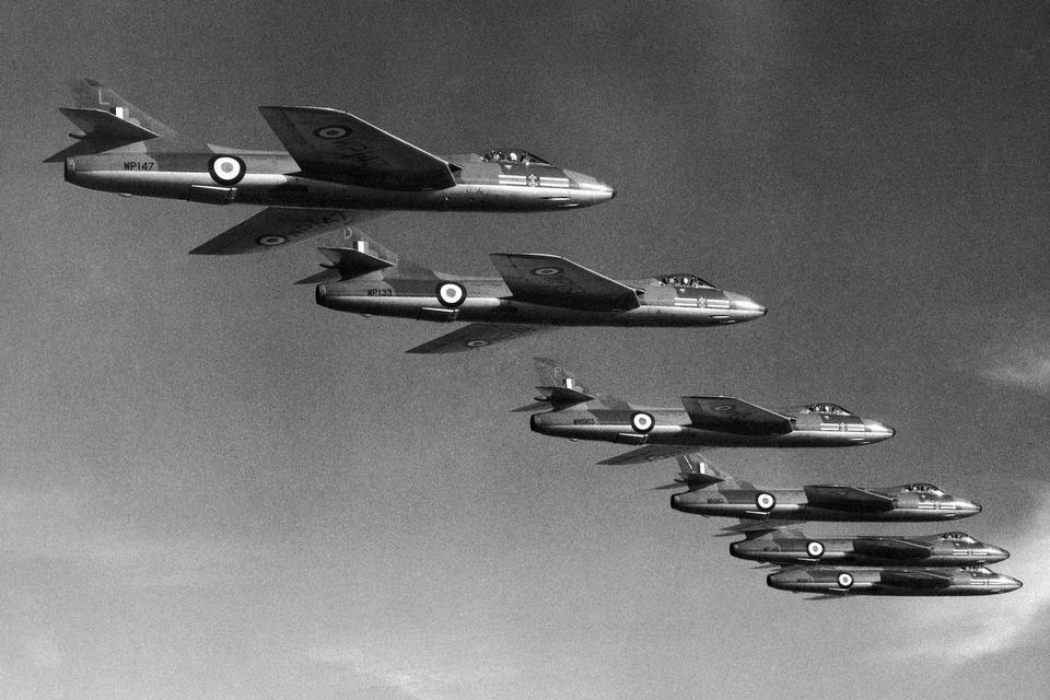 ULYKKESFLY. Det var et fly af typen Hawker Hunter, der forårsagede katastrofen ved Shoreham Air Show, hvor 11 personer omkom. Billedet er fra 1955. 