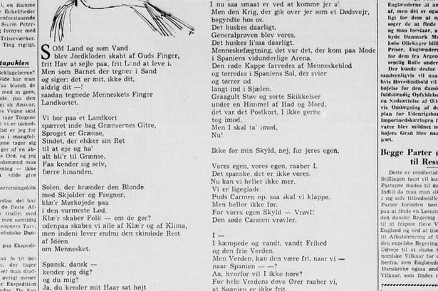 BEFRIELSE. Året er 1947. Anden Verdenskrig er overstået. Vel er den ej, siger Kjeld Abell. Med Francos kup begyndte elendigheden. Først når Francos diktatur er udryddet, er krigen forbi, formaner digteren. Bragt 1. januar 1947. 
