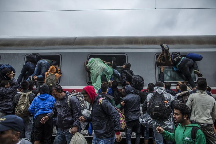 TRANSPORT. Migranter og flygtninge kæmper om at få plads i et tog i Kroatien. 