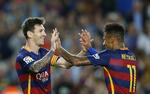 MÅLSCORERE. Tre af Barcelonas mål blev scoret af Lionel Messi (tv.) med to og Neymar (th.). 