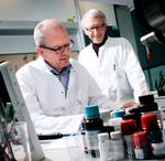 idemænd. Ib Jonassen sammen med seniorkemikerkollega Svend Havelund i baggrunden. Sammen med Ulla Ribel og Thomas Høeg-Jensen har de opfundet insulinmidlet Tresiba, som Novo nu har fået lov til at sælge i USA. 