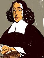 Helt. Spinoza er blevet opdaget som oplysningstidens sande helt. Tegning: Mette Dreyer. 