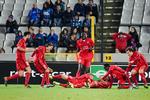 Jubel. FC MIdtjylland-spillerne havde grund til at fejre sig selv på en stor aften i Brugge. 