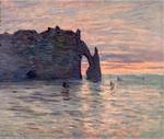 Betragtes. Claude Monets maleri 'Solnedgang ved E?tretat' fra 1883. 