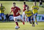 MÅLSCORER. Efter at have lagt op til kampens største chance scorede  Andrew Hjulsager selv sejrsmålet mod Bulgarien. 