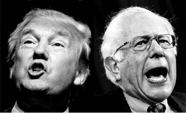 Polariseret. Det er superkapitalisten Donald Trump og socialisten Bernie Sanders, som nu sætter dagsordenen i USA. Den amerikanske forsker Robert Reich har skrevet en suveræn bog, som adresserer den samme dagsorden. Billedmontage. 
