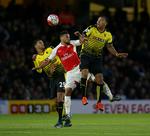 0-3. Watfords Troy Deeney (th) var en konstant kilde til uro for Arsenals defensiv. Og på et vaklende Arsenal-hold, der var længe om at komme i gear, var Francis Coquelin (midt) blandt de bedste. 