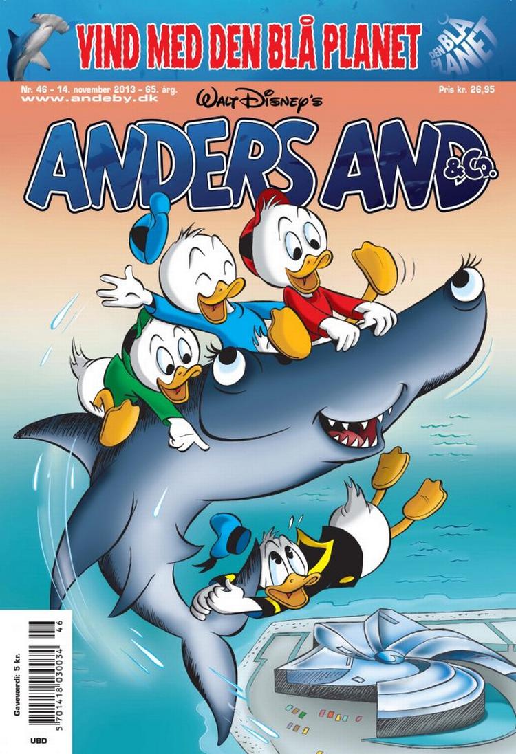 Reklame. Forsiden på Anders And-blad nr. 46 blev tegnet efter en reklameaftale med Den Blå Planet var indgået. Forbrugerombudsmanden mener, at der er tale om skjult reklame, hvilket er ulovligt. At det er rettet mod børn gør kun sagen endnu mere alvorlig, mener forbrugerombudsmanden. 