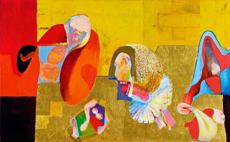 Samfundssatire. Arne Haugen Sørensen satiserede i flere værker over samfundet - blandt andet i 'Familiebillede' (opstilling med reaktionære elementer) fra 1969. 