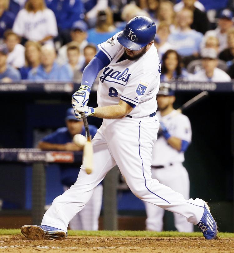 Hit. Mike Moustakas fra Kansas blev stemt ind på All Star-holdet af fans i hele verden. 