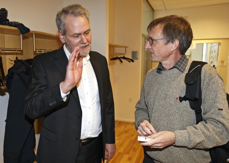 Opråb. Formand for Danmarks Lærerforening Anders Bondo Christensen (th) og formand for FOA Dennis Kristensen vil have politikerne til at prioritere velfærden i kommunerne. 