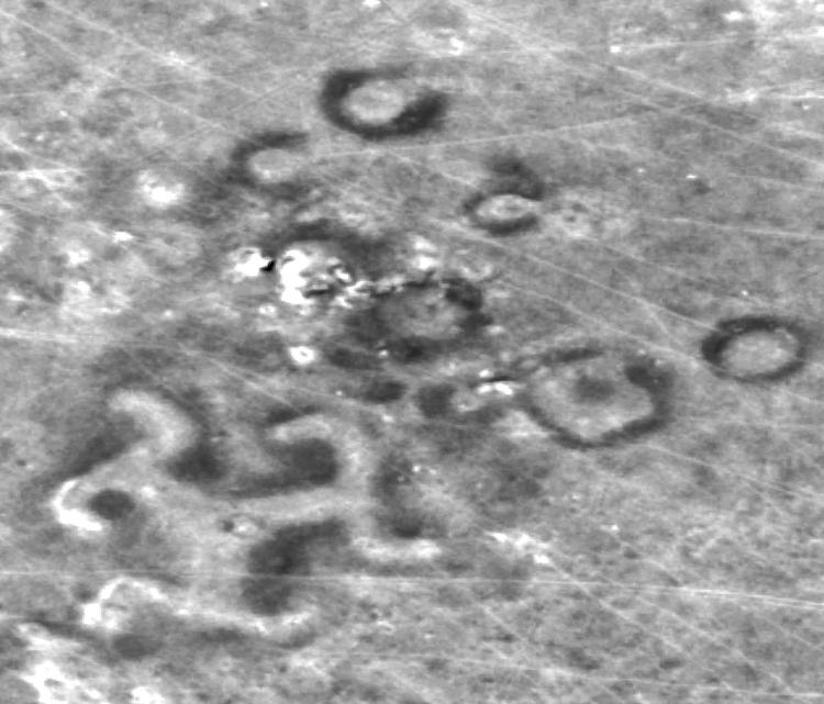 HAGEKORS. Et trebenet hagekors er én af de steppe-geoglyffer, som er blevet fundet i Kasakhstan.FOTO: NASA 