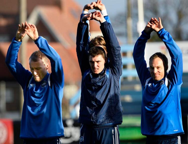 UNG/ÆLDRE. Andreas Christensen (i midten) med to af de erfarne, Lars Jacobsen, den ældste, til højre og Thomas Kahlenberg. 