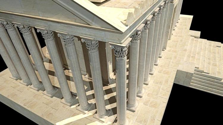 Tempel. På www.newpalmyra.org genskabes templerne, som de så ud i oldtidsbyen Palmyra. Det er en måde at sige på, at IS kan sprænge Palmyra i luften, men »de kan ikke fjerne mindet om det«, siger lederen af projektet. Illustration: NewPalmyra.org 