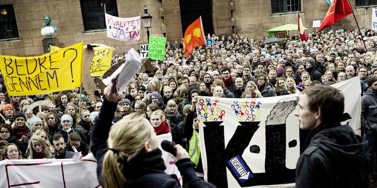 Protest. Fremdriftsreformen har aldrig været populær blandt de studerende. Her demonstrerer de mod den i 2013. 