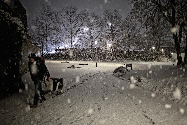 Snestorm. Sneen dalede ned over Sjælland i løbet af aften- og nattetimerne. 