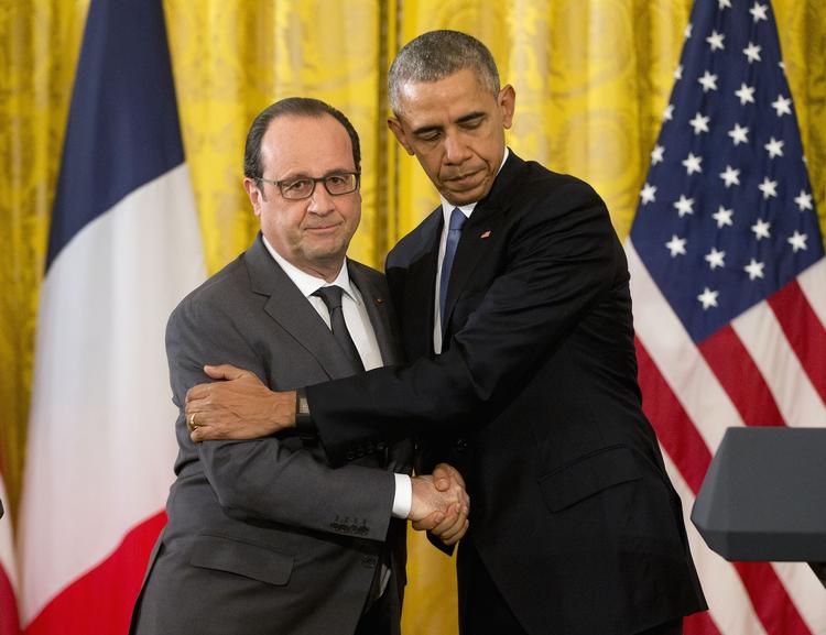 Pressemøde. Den amerikanske præsident præsident Barack Obama holdt i dag et fælles pressemøde med Frankrigs præsident Francois Hollande i Washington. 