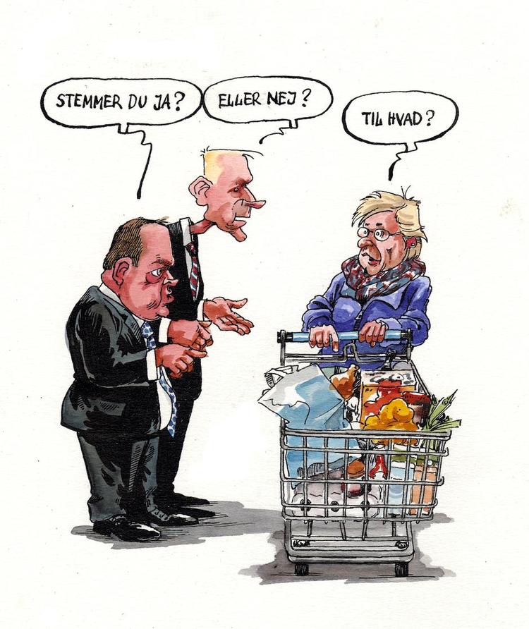 EU-afstemning. Ja eller nej? Tegning: Roald Als 