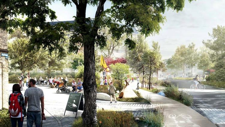 Klimakvarter. Her ses tegningerne for skybrudsløsningerne ved Skt. Kjelds Plads i Klimakvarter Østerbro. 