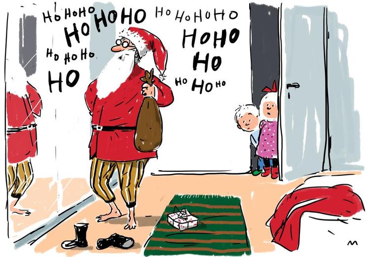 Hoho. HVordan taler man med sine børn om julemanden? Tegning: Mette Dreyer. 