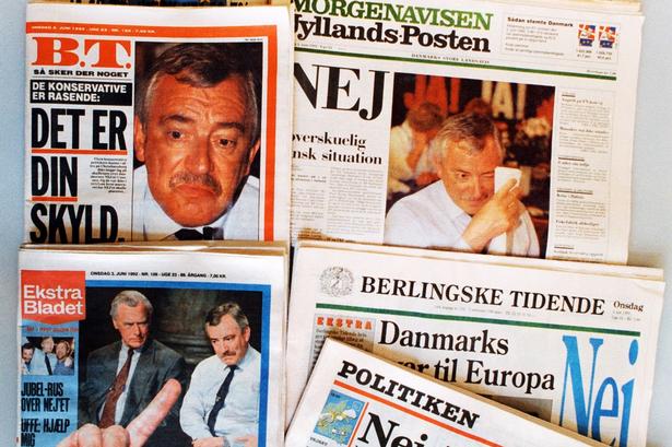 FORSIDER. Sådan så dagens aviser ud efter Danmarks nej til EF-unionen i 1992. 