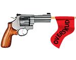 Overskud. Der er ingen mangel på typer og kalibre, når man vil erhverve sig en pistol i USA. Så det går godt for våbenfabrikkerne. Illustration: Per Bergsbo 