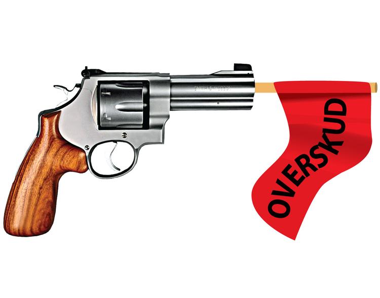 Overskud. Der er ingen mangel på typer og kalibre, når man vil erhverve sig en pistol i USA. Så det går godt for våbenfabrikkerne. Illustration: Per Bergsbo 