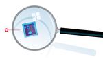Illustration. Det danske print af Mona Lisa i en hidtil uset høj opløsning er så lille, at man skal bruge et kraftigt forstørrelsesglas til at se den ikoniske kvinde. Opfindelsen kan revolutionere laserprintteknologien (Grafik: Jens Mørch) 