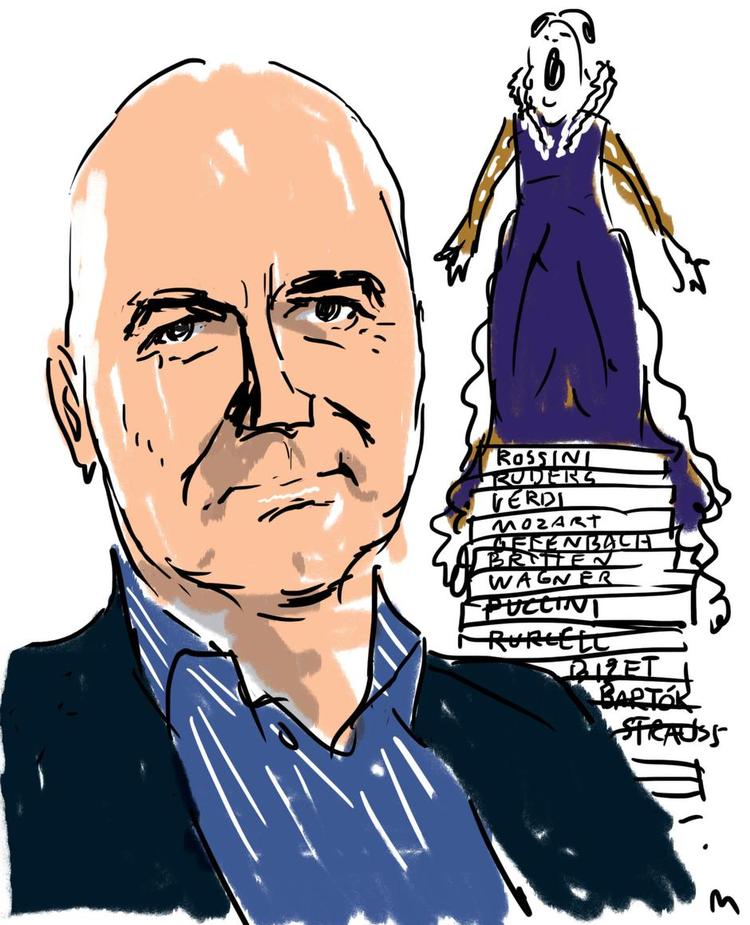 Overblik. Henrik Engelbrecht har en fortid som daværende operachef Kasper Holtens rådgiver og som musikchef i Tivoli. Han har skrevet bøger om opera og er i dag selvstændig konsulent for Den Kongelige Opera og festspillene i Bergen. Vi mødtes på Restaurant Le St. Jacques på Østerbro til en snak om det klassiske musikmiljøs udfordringer. Tegning: Mette Dreyer. 