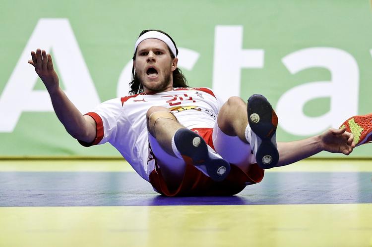 NEDE. Mikkel Hansen og hans danske holdkammerater fik klø i søndagens kamp mod Frankrig. 
