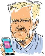 Kabelfri. Claus Bülow har i tre årtier beskæftiget sig med informationsteknologi og er ikke i tvivl om, at tv snart kun er tilgængeligt via apps. Tegning: Mette Dreyer 