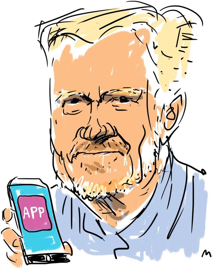 Kabelfri. Claus Bülow har i tre årtier beskæftiget sig med informationsteknologi og er ikke i tvivl om, at tv snart kun er tilgængeligt via apps. Tegning: Mette Dreyer 