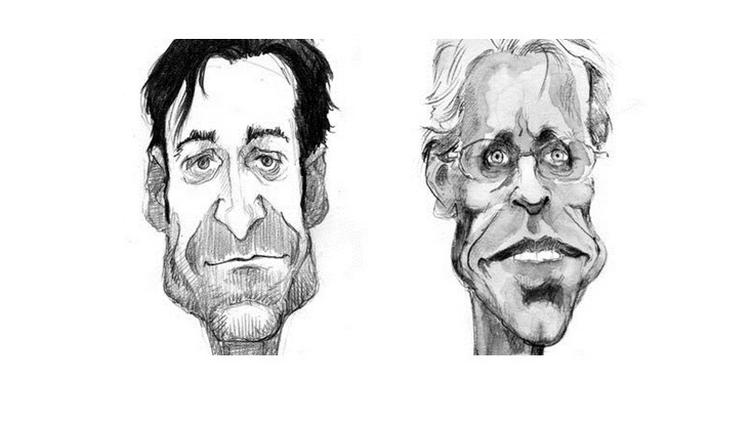 Uenige. Michael Jalving (tv.) har på sin blog angrebet Bo Lidegaard.  Arkivtegninger: Roald Als 