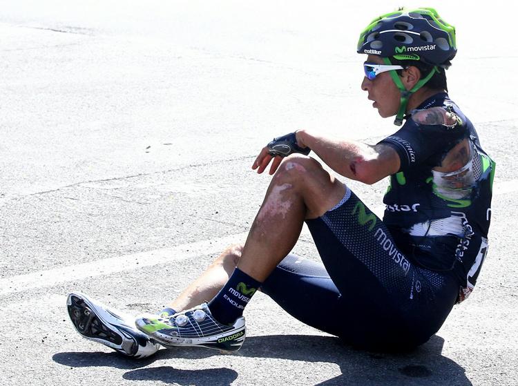 Talent. Dayer Quintana fotograferet efter et styrt i Giro d'Italia. 