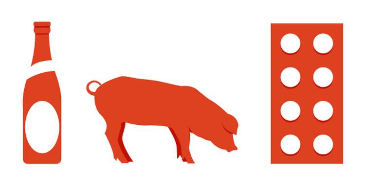 Eksport. Tre store danske eksportvirksomheder er kommet med som rekvisitter på en satiretegning om de danske aylstramninger i The Guardian onsdag. Illustration: Morten Fogde 