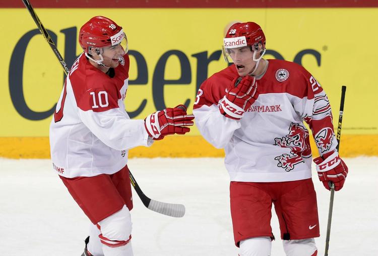 VM. Thomas Olsen (tv) og Emil Christiansen var to af de spillere, der var med til at spille U20-landsholdet i VM-kvartfinalen mod Rusland tidligere i januar. 