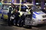 Politi. Svensk politi anholder hooligans og nazister i Sverige. Her ses en mand blive ført ind i politibil. 